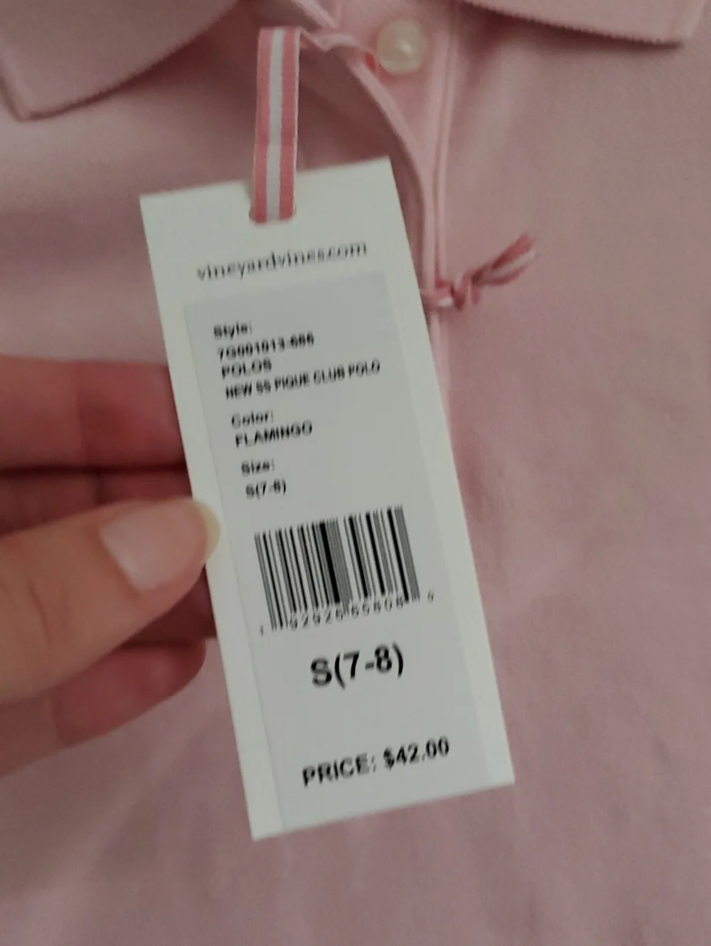 NWT Vineyard Vines Girls Flamingo Pink Short Sleeve Polo Shirt SzS (7-8)